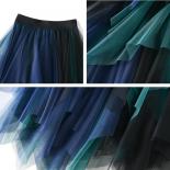 Green Patchwork Irregular Tulle Skirt Women 2022 New Spring Summer High Waist Midi Long Tutu Skirt Female Jupe Longue