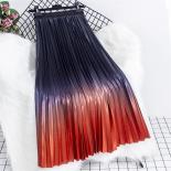 2022 Pleated Midi Skirts Womens Satin Tie Dye Gradient High Waist Long Skirt Stylish Casual Elegant Faldas Female