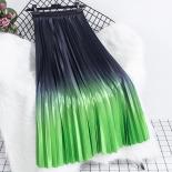 2022 חצאיות מידי קפלים לנשים סאטן עניבה צבע שיפוע גבוה מותניים חצאית ארוכה מסוגננת סתמית אלגנטית faldas נשית