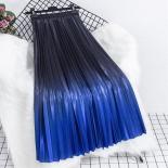 2022 חצאיות מידי קפלים לנשים סאטן עניבה צבע שיפוע גבוה מותניים חצאית ארוכה מסוגננת סתמית אלגנטית faldas נשית