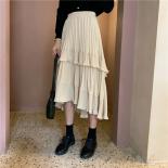 Long Skirts Womens Spring Summer Irregular Pleated Skirt Female Ruffle All Match A Line Skirt Faldas Jupe Femme