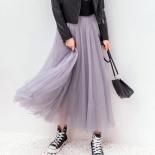 2022 סתיו חורף וינטג' חצאית טול נשים אלסטית חצאיות רשת גבוהות מותן גבוהות חצאית טוטו ארוכות קפלים חצאית jupe longue נשית