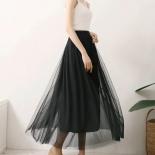 2022 Autumn Winter Vintage Tulle Skirt Women Elastic High Waist Mesh Skirts Long Pleated Tutu Skirt Female Jupe Longue  