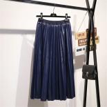 Long Pu Pleated Skirts Women 2022 Autumn Winter Elegant Slim High Waist Skirt Office Lady Midi Skirt Jupe Longue Femme  
