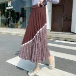 Luxury Houndstooth Long Knit Women Pleated Skirt Autumn Winter Thick Warm A Line Skirt Chic Knitted Sweater Skirt Femme