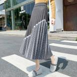 Luxury Houndstooth Long Knit Women Pleated Skirt Autumn Winter Thick Warm A Line Skirt Chic Knitted Sweater Skirt Femme