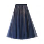 כחול סגול מקסי חצאית טול ארוכה אביב קיץ חצאית קפלים נשים 2022 חדש וינטג' מותן גבוה רשת חצאיות גברת