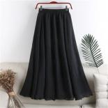 Stylish Elastic High Waist Midi Skirt Women White Black Silk  Sweet Lining A Line Skirts Chic Saia  Skirts