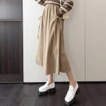 כיס קשת מידי ארוך חצאית קורדרוי נשים 2022 אביב סתיו אופנה חצאית קפלים מותן גבוה חצאית חאקי קו חצאית