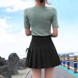 Summer Skirt Female  New Pleated Solid Color Tie College Style Short Aline Mini Skirt Safety Lining High Waist Small Fre