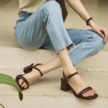 Shoes Female 2023 Hot Sale Open Toe Women's Sandals Square Toe Solid Buckle High Heels Shoes Ladies Slingbacks Chunky He
