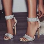 2023 קיץ אופנה פאייטים נעלי עקב קיץ סנדלי רוכסן מבריק מסיבת סטילטו נשים נעלי עקב עם בוהן פתוחות
