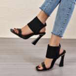 נעלי עקב קיץ חדש ראש מרובע נעלי נשים אופנה רצועת אלסטית סנדלי נשים zapatos de tacon mujer elega