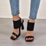 High Heeled Shoes Summer New Square Head Women's Shoes Fashion Elastic Band Women's Sandals Zapatos De Tacon Mujer Elega