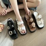 Bkqu 2022 New Women Real Leather Sandals Woman Buckle Shoes Fashion Party Daily Female Footwear Platform Shoes Womens Sh