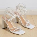 Summer Ankle Strap Sandals Woman Leather Cross Tied High Heels Shoes Ladies  Lace Up Party High Heel Wedding Shoes Femal