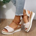 Summer Wedges Sandals  2023 Open Toe Flock Bowtie Platform Gladiator Shoes Woman Mix Color Non Slip Rome Large Size Sand