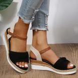 Summer Wedges Sandals  2023 Open Toe Flock Bowtie Platform Gladiator Shoes Woman Mix Color Non Slip Rome Large Size Sand