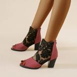 Lace Mesh Breathable 2023 New Middle Heel Roman Thick Heel Temperament Fashion All Match High Heels Fish Mouth Sandals