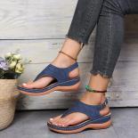 2023 Summer Women Strap Sandals Women's Flats Shoes Open Toe Solid Casual Shoes Rome Wedges Thong Sandals  Ladies Shoes