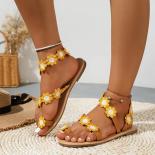 2023 Hot Sale Shoes Female Set Of Toes Women's Sandals Summer Roman Flowers Beach Shoes Ladies Casual Flat Large Size Sa