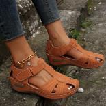 2023 Hot Sale Women's Shoes Hollow Out Women's Sandals Summer Rome Solid Beach Sandals Women Wedge Closed Toe Plus Size 