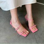 Summer Fashion Design Sandals Women New Narrow Band Women Sandal Square Toe High Heels Elegant Ladies Casual Shoes Zapat