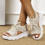 2023 Summer Women Sandals Mesh Casual Shoes White Thick Soled Lace Up Sandalias Open Toe Beach Shoes For Women New Zapat
