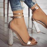 Women Gold Rhinestone Ankle Strap High Heels Sandals Shoes Ladies  Wedding Party Dress Thich Heels Summer Sandals Shoes