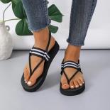 Women Shoes 2023 Hot Sale Thong Women Sandals Summer Solid Color Elastic Band Beach Sandals Female Flat Casual Plus Size