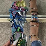 2022 Summer Sandals Women Fashion Clip Toe Snakeskin Pattern Flat Casual Ankle Strap Plus Size