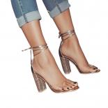 Heeled Sandals Rhinestone Straps  Ankle Strap Heels Rhinestones  Women Sandals  