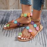 Women's Sandals New Summer Fashion Gladiator Flat Sandals Female Floral Boho Leisure Beach Sandals Women's Plus Size