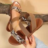 2023 Hot Sale Shoes Female Elastic Band Women's Sandals Summer Snake Pattern Solid Color One Pedal Beach Casual Flat San