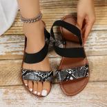 2023 Hot Sale Shoes Female Elastic Band Women's Sandals Summer Snake Pattern Solid Color One Pedal Beach Casual Flat San