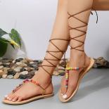 Shoes For Women 2023  Ankle Strap Women's Sandals Summer Casual Low Heeled Sandals Women Fashion Beading Women Shoes