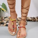 Shoes For Women 2023  Ankle Strap Women's Sandals Summer Casual Low Heeled Sandals Women Fashion Beading Women Shoes