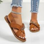 Women's Open Toe Flat Sandals 2023 Summer New Roman Metal Chain Casual Slides Shoes For Women Outdoor Light Shoes Female