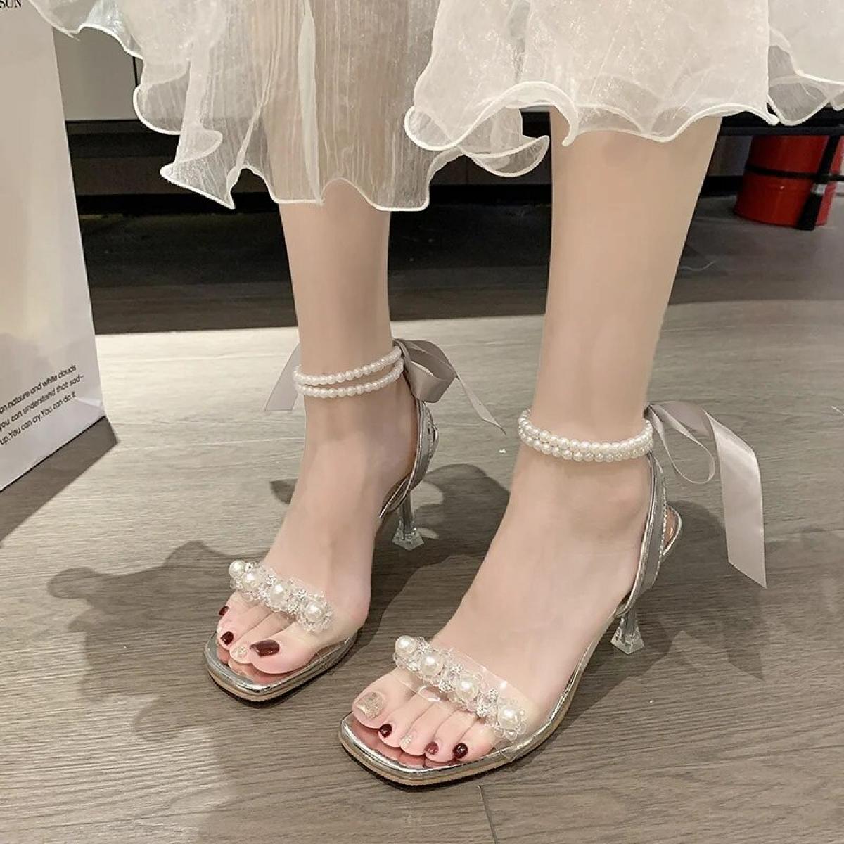Hot Sale Shoes For Women Beaded Women's Sandals Luxurious Solid Color High Heel Shoes Ladies High Heeled Sandals Sapato 