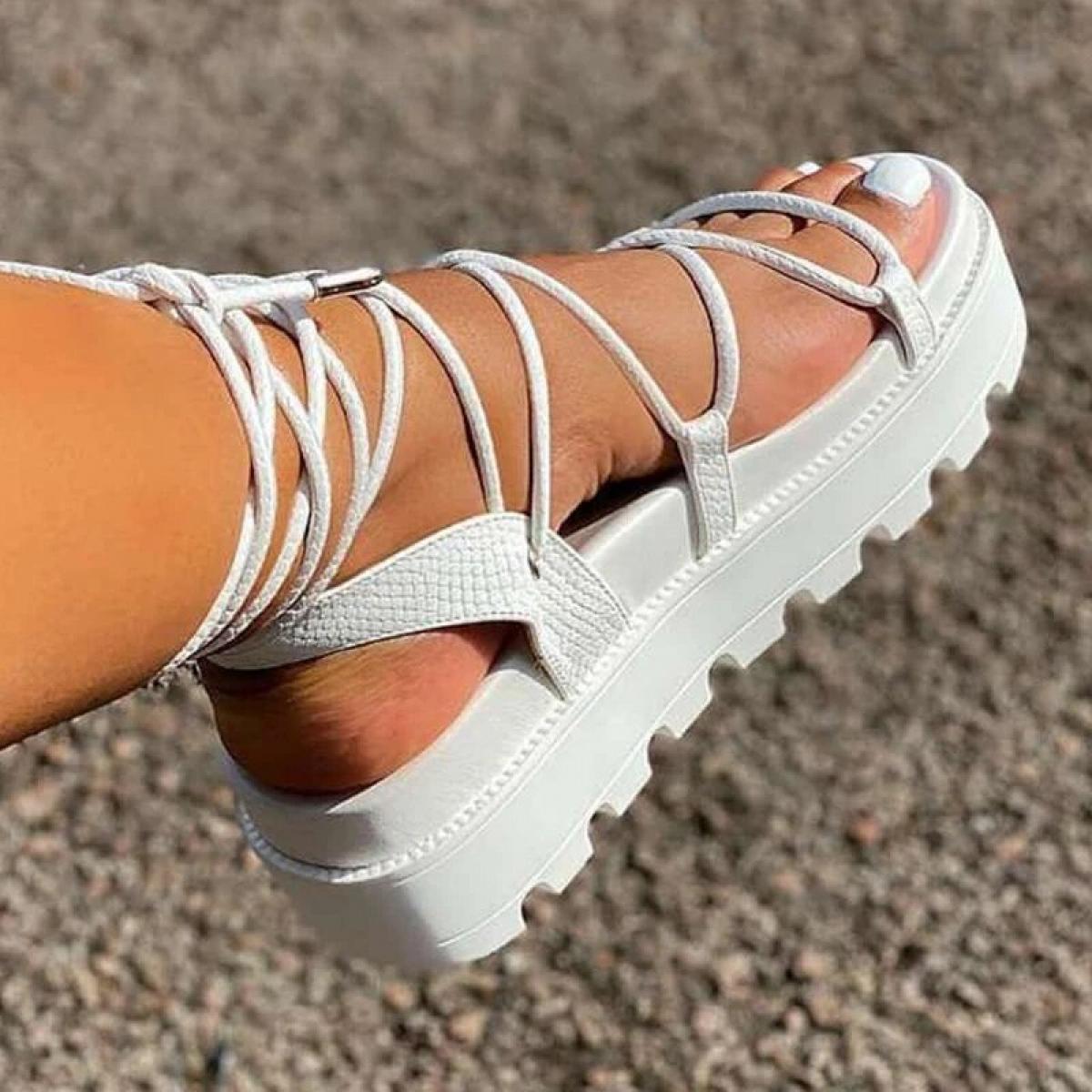Fashion Woman Gladiator Sandals Ladies Wedge Shoes Female Lace Up Platform Shoes Women Cross Straps Boots Thick Bottom S