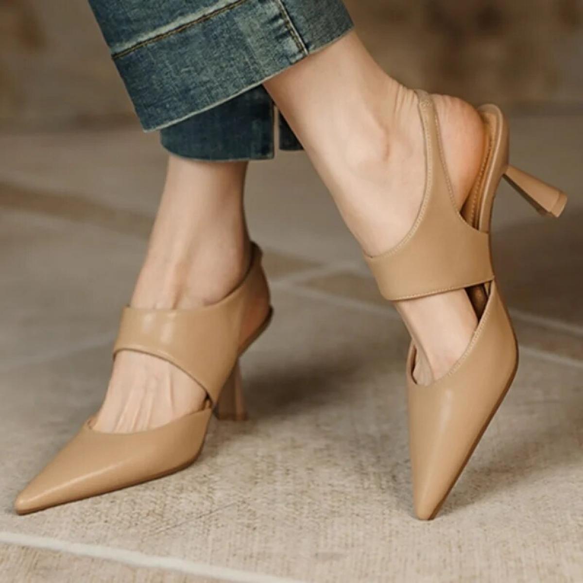 2023 New Sandals Women French Stiletto Women Pumps Summer High Heel Sandals Pointed Toe Solid Color Woman Shoes Sandalia