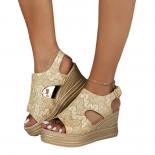 Women's Wedges Sandals 2023 Summer Plus Size Shoes Vintage Peep Toe Women's Platform Sandals Increased Ladies Casual San
