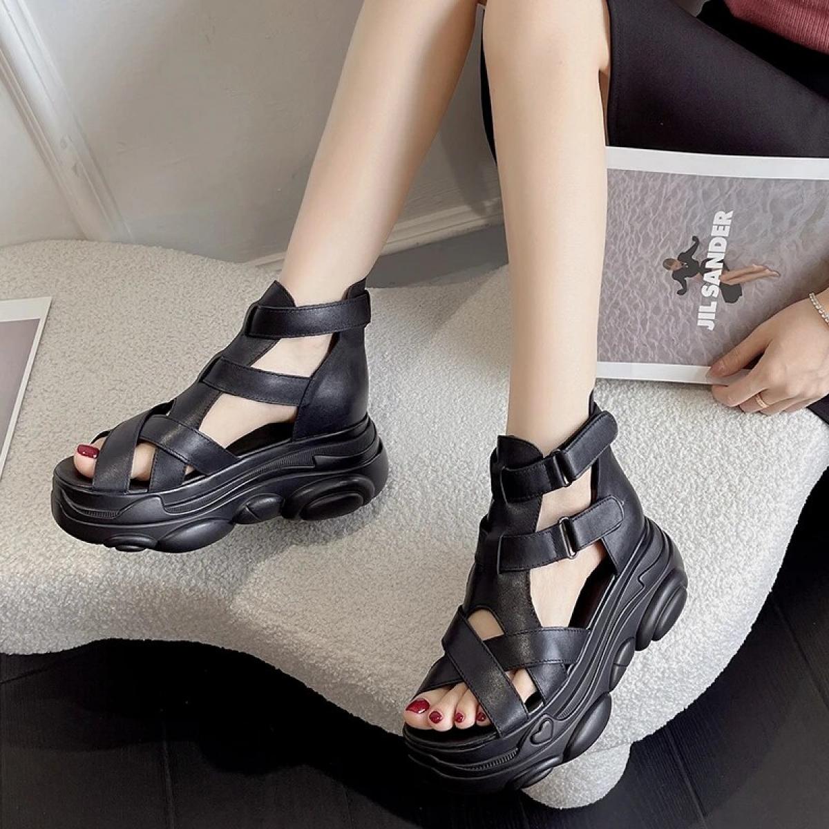 2023 Spring New Spring And Summer Women's Sandals Mid Heel Open Toe Roman Shoes Hollow Out Open Toe Flat Women's Shoes F