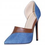  Single Shoe Pointed Denim Color Matching High And Slim Heels For Women's Large Sized Cuffed Fashion Versatile High Heel