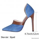  Single Shoe Pointed Denim Color Matching High And Slim Heels For Women's Large Sized Cuffed Fashion Versatile High Heel
