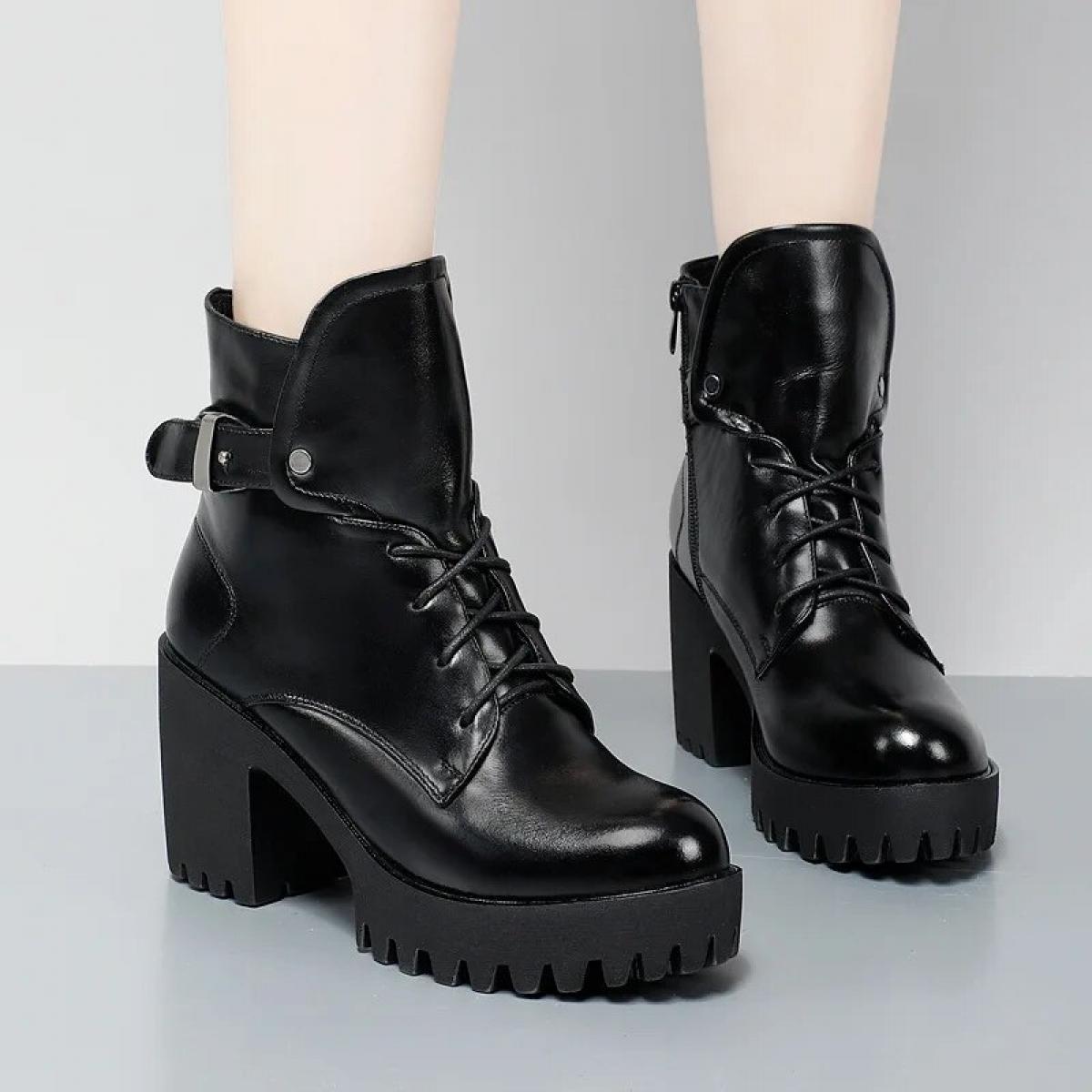Ankle Boots Female Women Shoes Winter Thick Heel Platform Boots Footwear Ladies Comfortable Outdoor British Style Sports