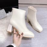New Autumn Women Shoes Woman Boots Fashion Square Toe Zipper Pu Leather Ankle Boots 2022 Winter Modern Boots Concise Wed