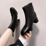 New Autumn Women Shoes Woman Boots Fashion Square Toe Zipper Pu Leather Ankle Boots 2022 Winter Modern Boots Concise Wed