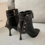 34 35 37 38 39  New Pointed Toe Mid Calf Boots Women Autumn Winter Fashion Zipper Botas Mujer Boots Thin Heels Ladies Sh
