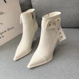 34 35 37 38 39  New Pointed Toe Mid Calf Boots Women Autumn Winter Fashion Zipper Botas Mujer Boots Thin Heels Ladies Sh